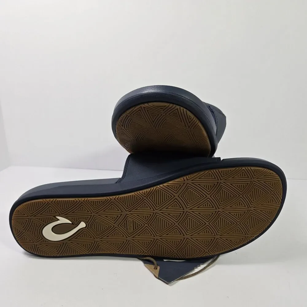 NEW OluKai Maha Olu Slides Sandals Navy Blue Moonlit Ocean Mens 12
